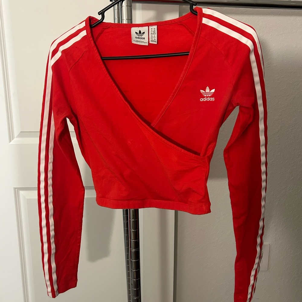 “Adidas Red Wrap Crop Top - Sporty & Chic!”
